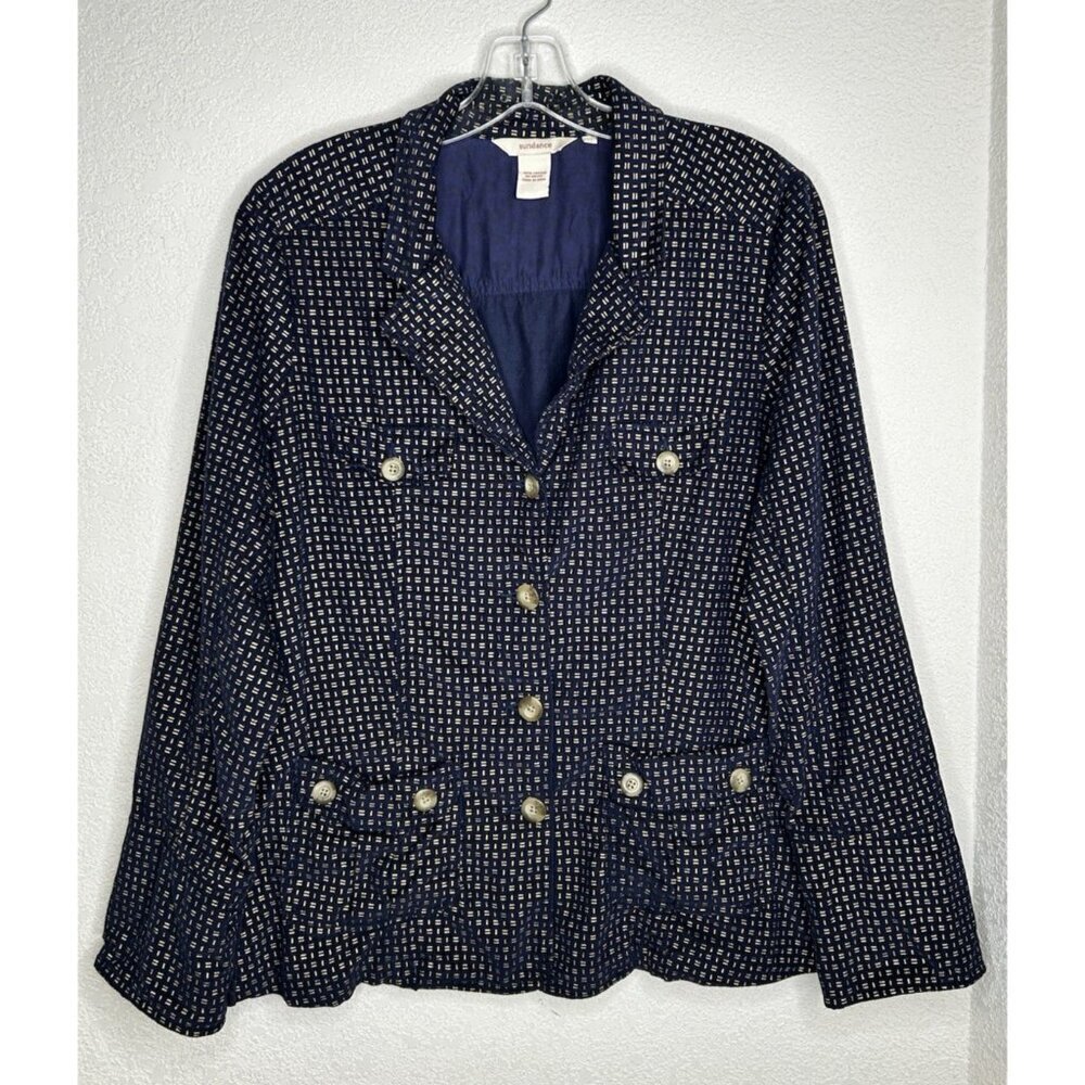 Sundance Corduroy Blazer Medium Cargo Pockets Navy Gold Metallic Pinwale Tie